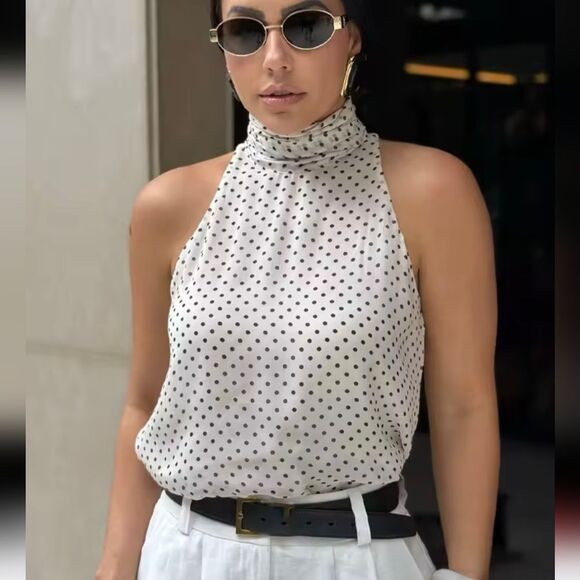 NWT ZARA ZW COLLECTION POLKA DOT HALTER TOP - Picture 13 of 14